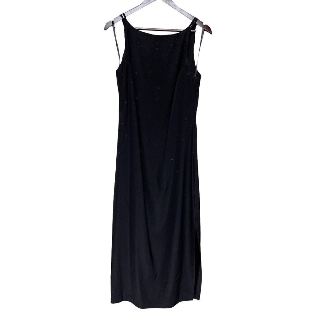 CDC Black Sleeveless Beaded Maxi Dress Gown Side Slit Women's Size 10
